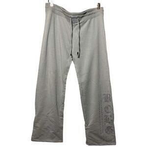 XL BCBG MAXAZRIA Womens Grey Sweatpants Rhinestone Logo Wide Leg Casual